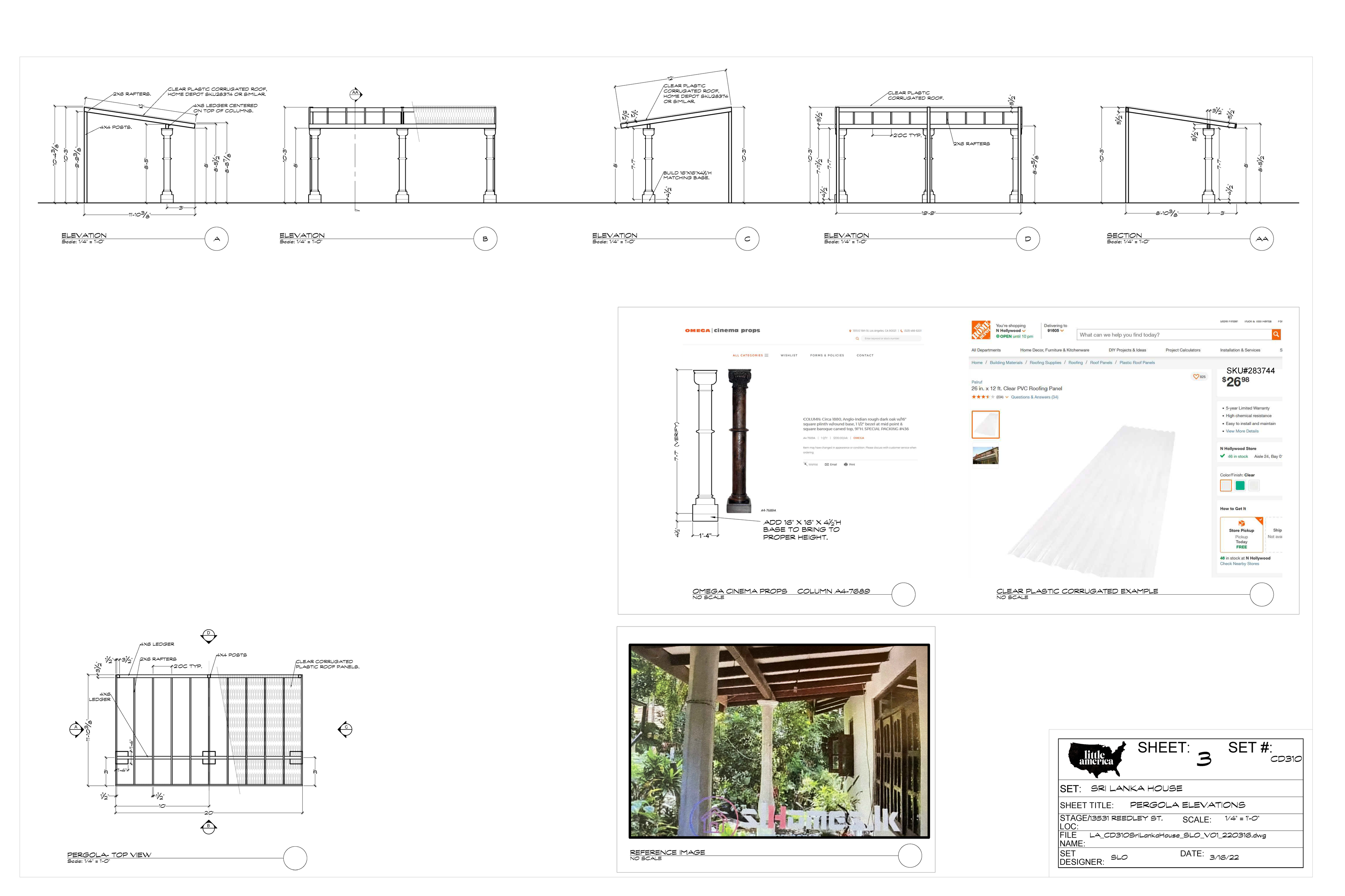 Sri Lanka House — Sheet 3 — Pergola Elevations — Steven Light-Orr
