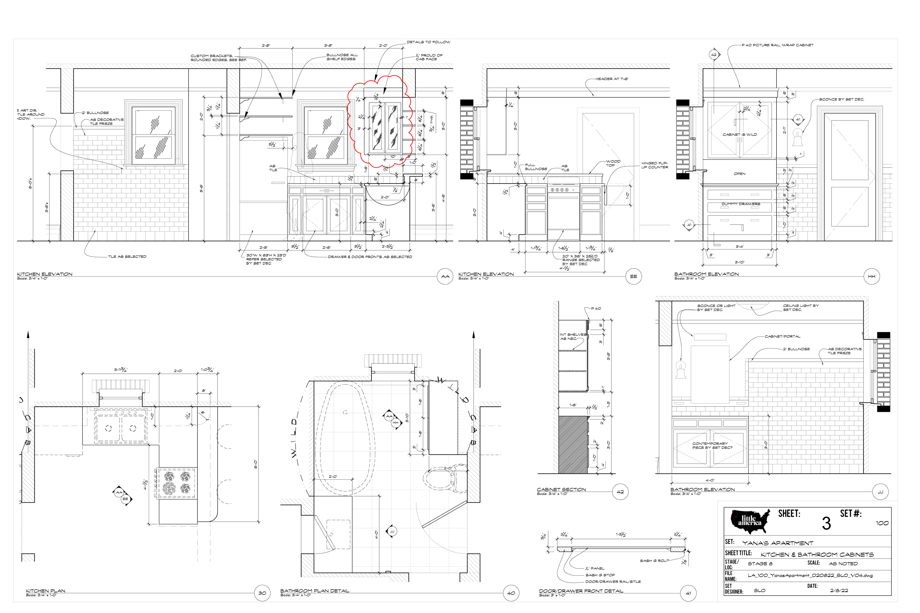 Yana's Apartment — Sheet 3 — Kitchen & Bath Cabinets — Steven Light-Orr