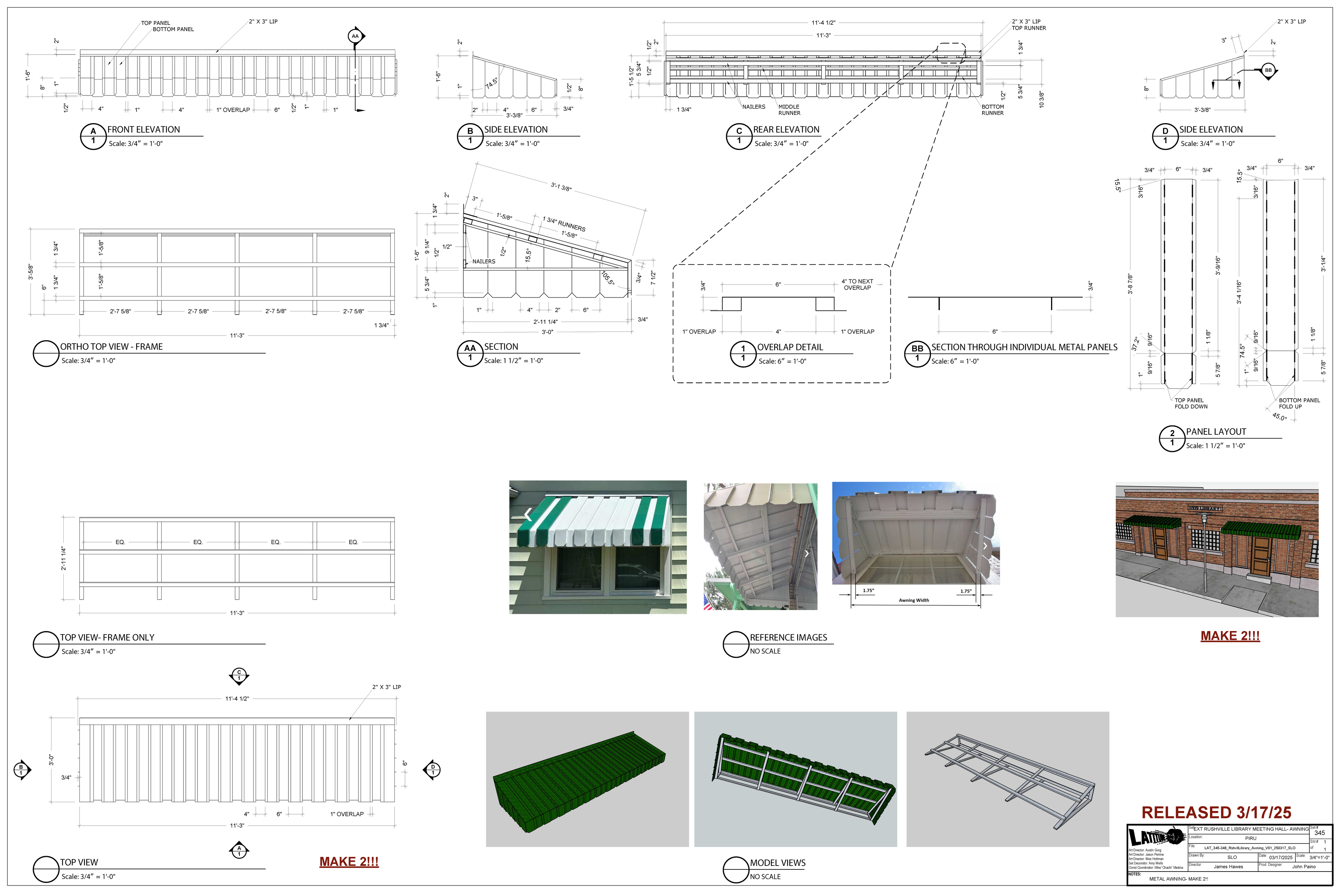 LAT 345 — Rushville Library Exterior Awnings — Plan & Elevation — Steven Light-Orr