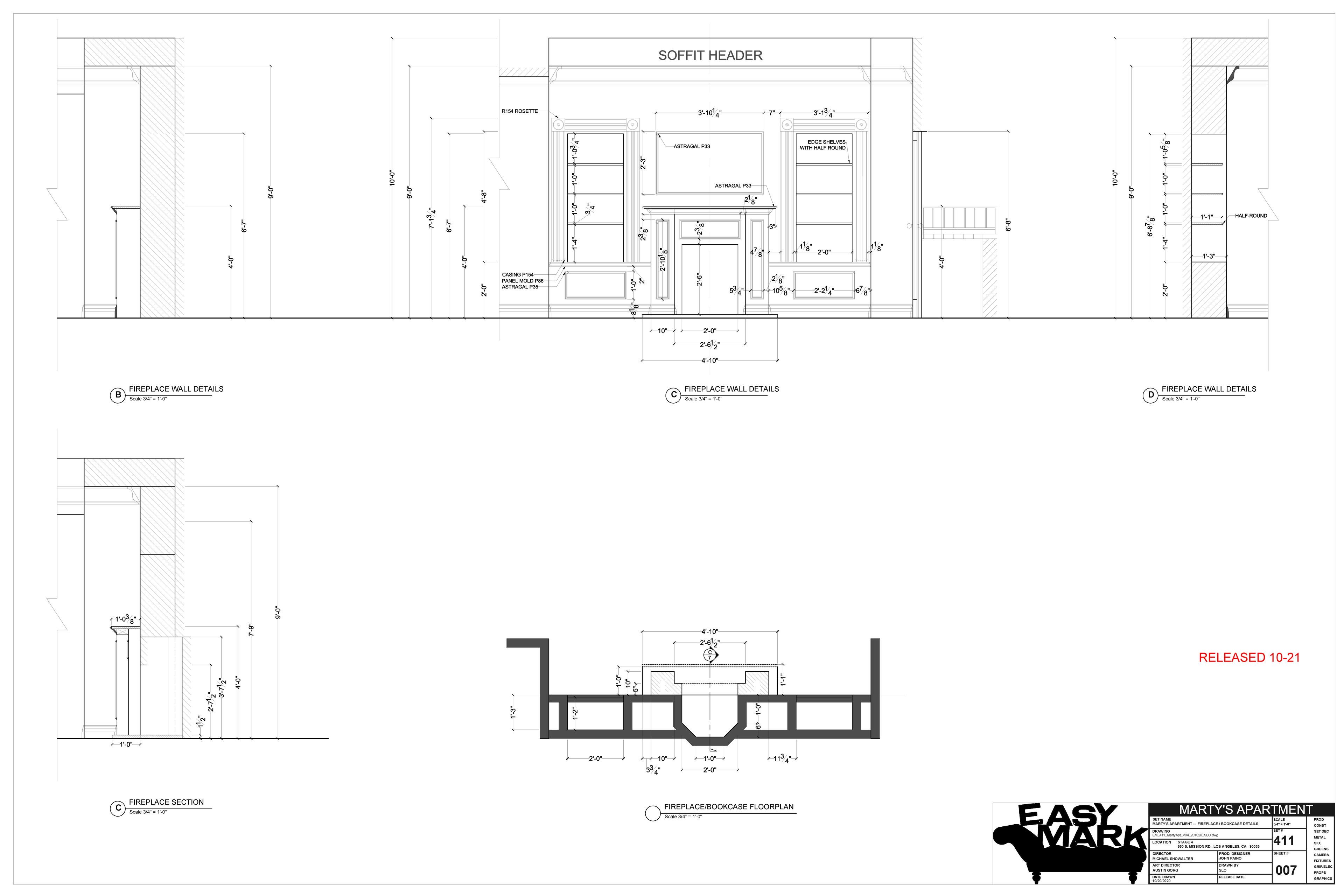 Marty Apt — Sheet 7 — Fireplace Bookcases — Steven Light-Orr